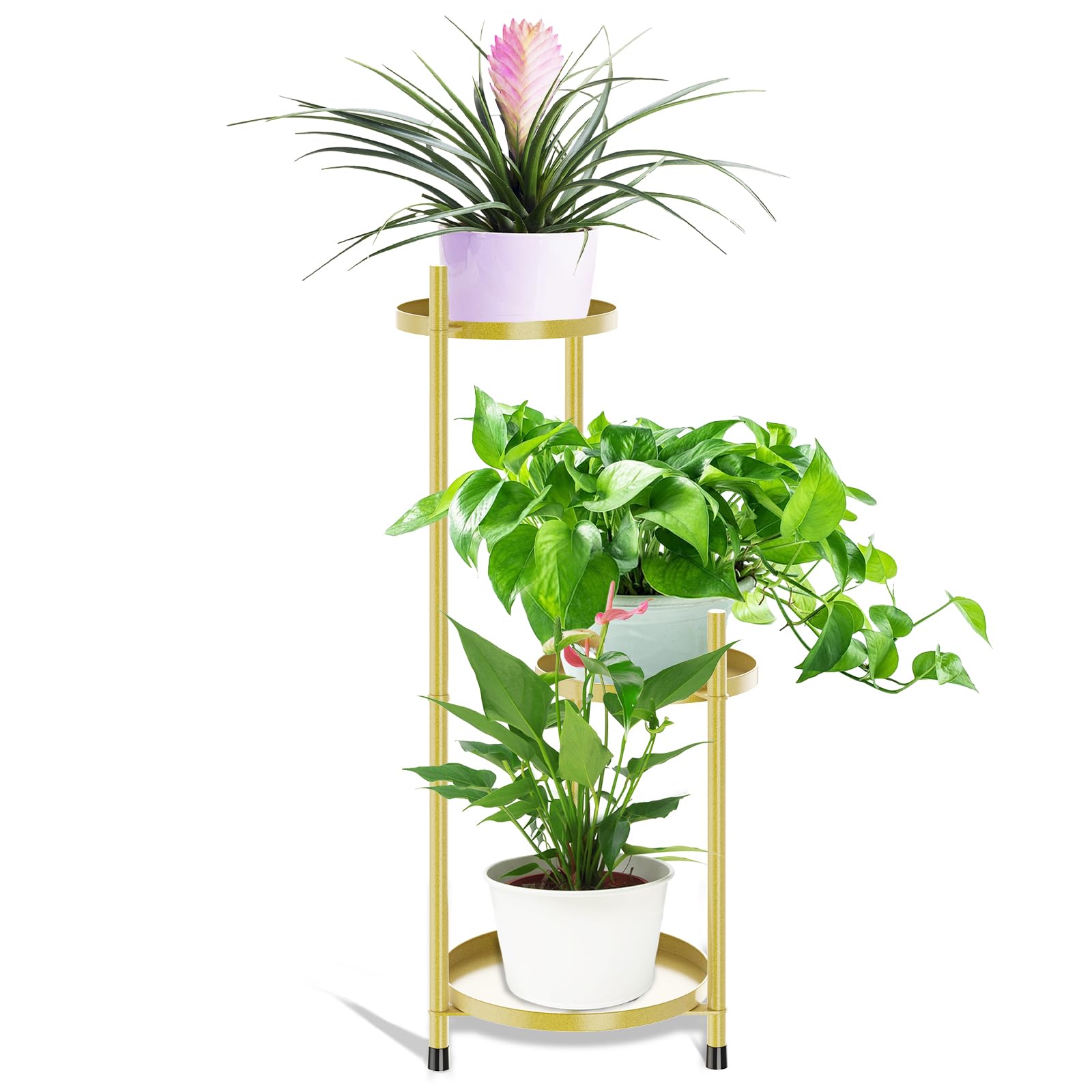 KHayRovies 3 Tier Plant Stand Indoor Tall, Golden Metal Corner Plant pot Stands for Multiple Plants, Flower Pot Stands Outdoor Holders Plant Shelf Display Rack for Garden Balcony Patio Living Room (G)