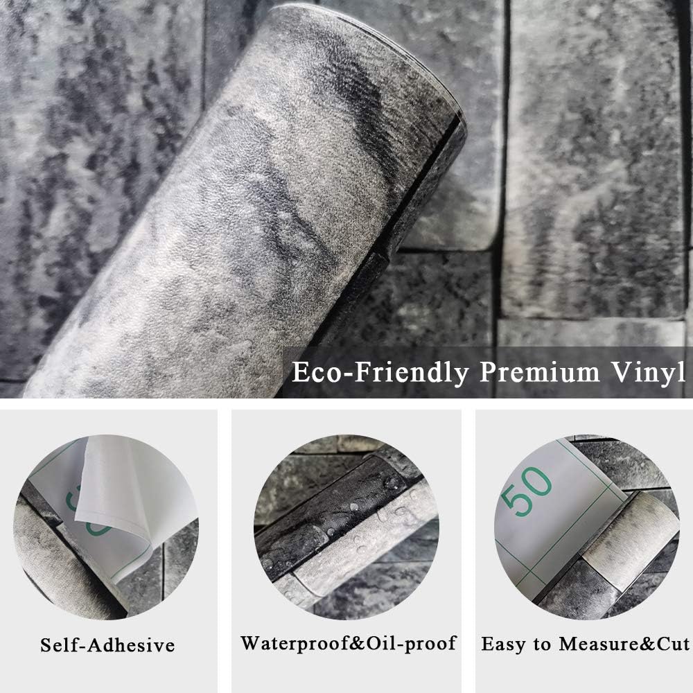 Ohmywor Brick Self Adhesive Peel and Stick Wallpaper Grey Brick Effect Wallpaper Sticker Lining Paper Sticky Back Plastic for Bedroom Bathroom 45x600CM - Image 4