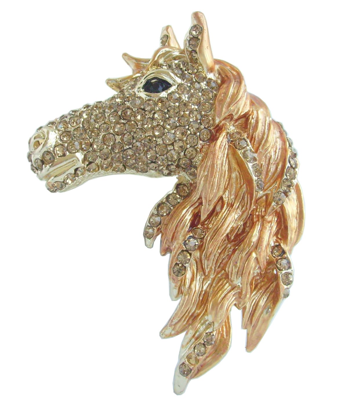 Sindary 2.76" Austrian Crystal Unique Horse Animal Brooch Pin Pendant UKB6535 (Gold-Tone Brown)