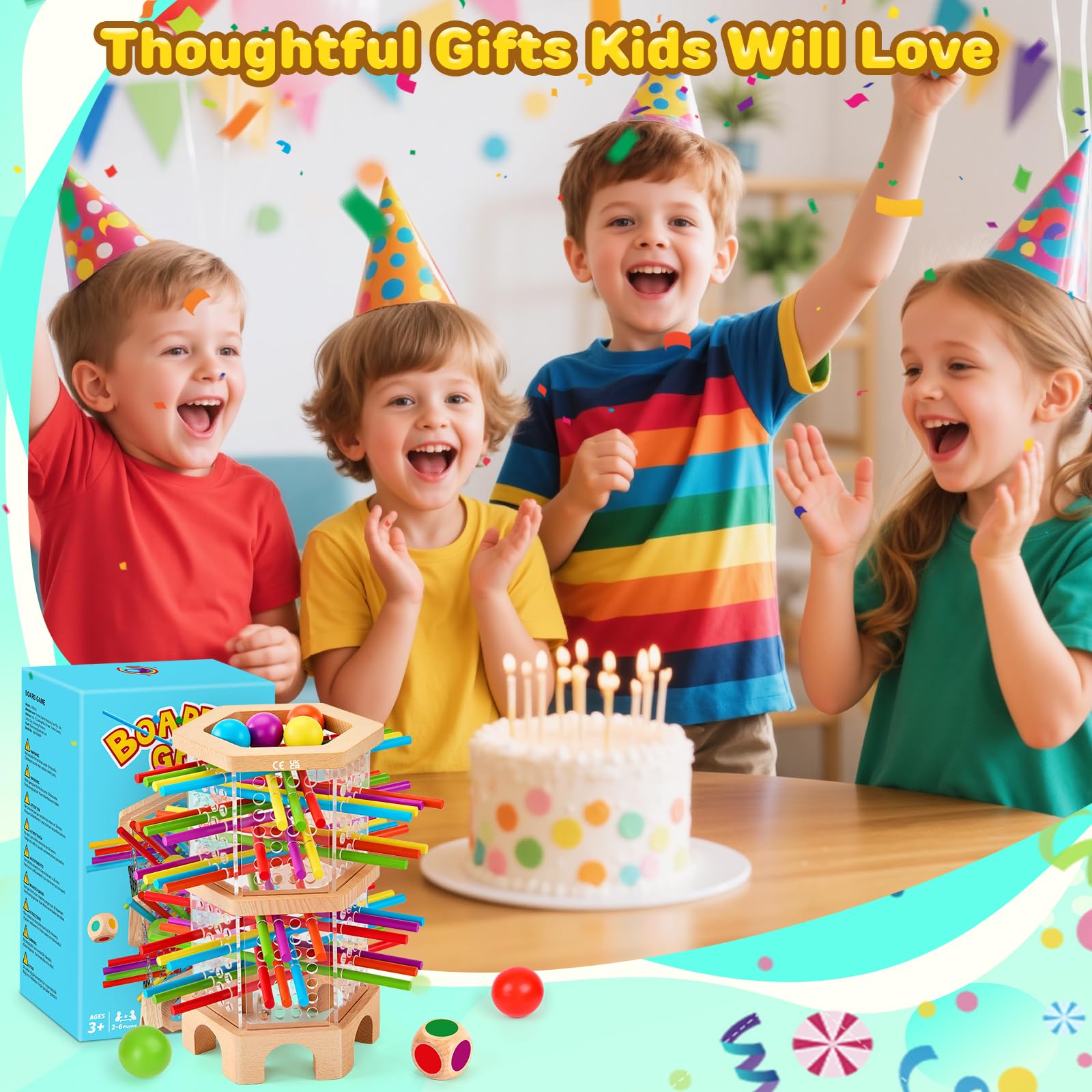 Montessori Spiel Brettspiel aus Holz, Spiele ab 4 Jahren, Holzspielzeug Kinderspiele Lernspiele ab 3 4 5 6 Jahren, 42 Bunte Holzstäbchen Lernspiele Reisespiel Würfelspiele Jungen Mädchen Geschenk 6