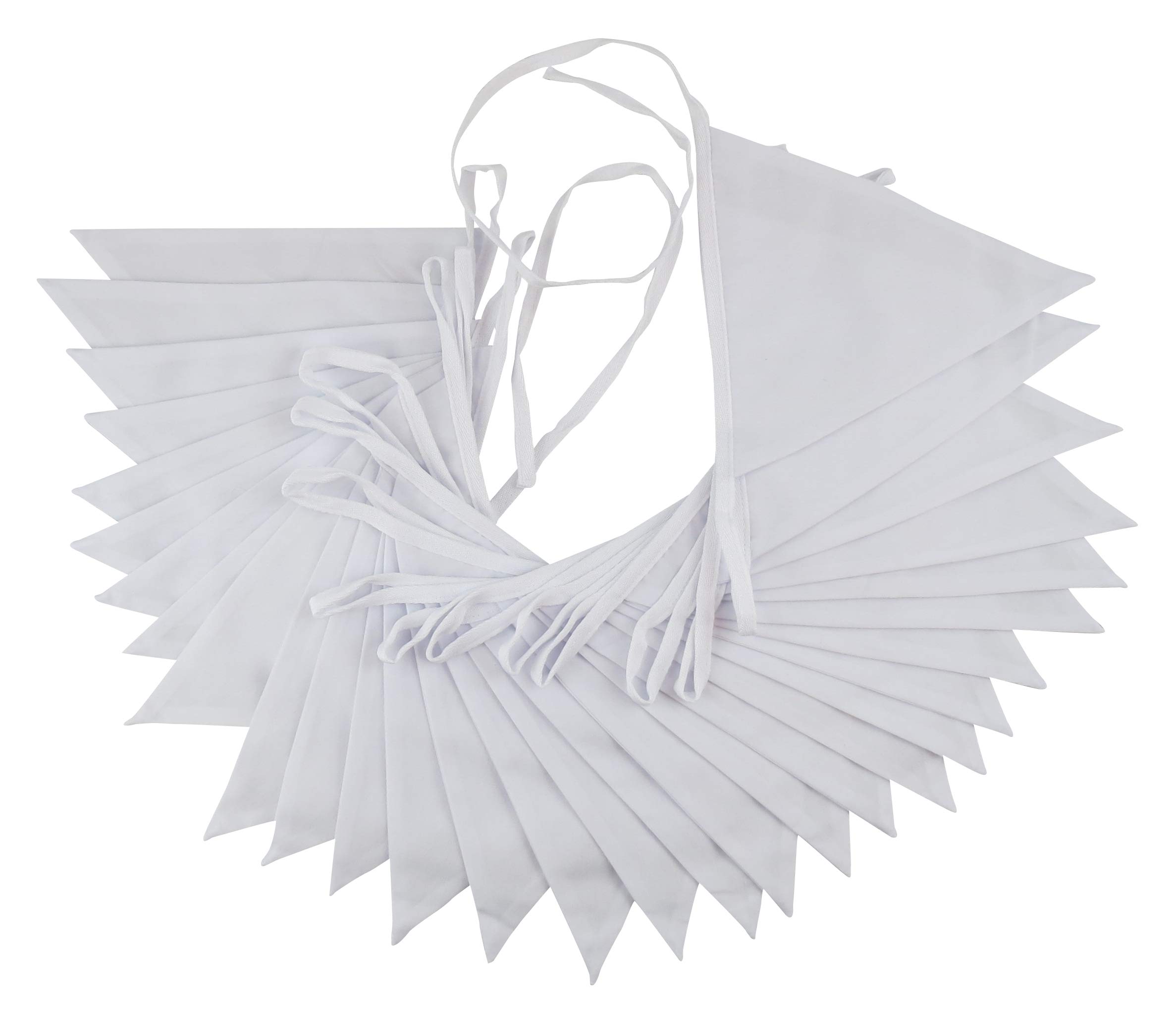 10M White Fabric Bunting Double Sided PolyCotton Pennants for Weddings Birthday Parties Cristenings or any Festive Occasion