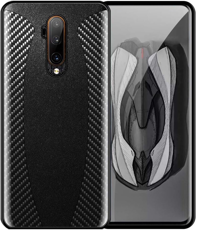 ZIXIXI Original Luxury Carbon Fiber Genuine Leather Sports Car Case for Oneplus 7T 7 Pro 5G 6T 6 Shockproof Protect Phone Case Cover (Color : Black, Material : for Oneplus 7T pro)