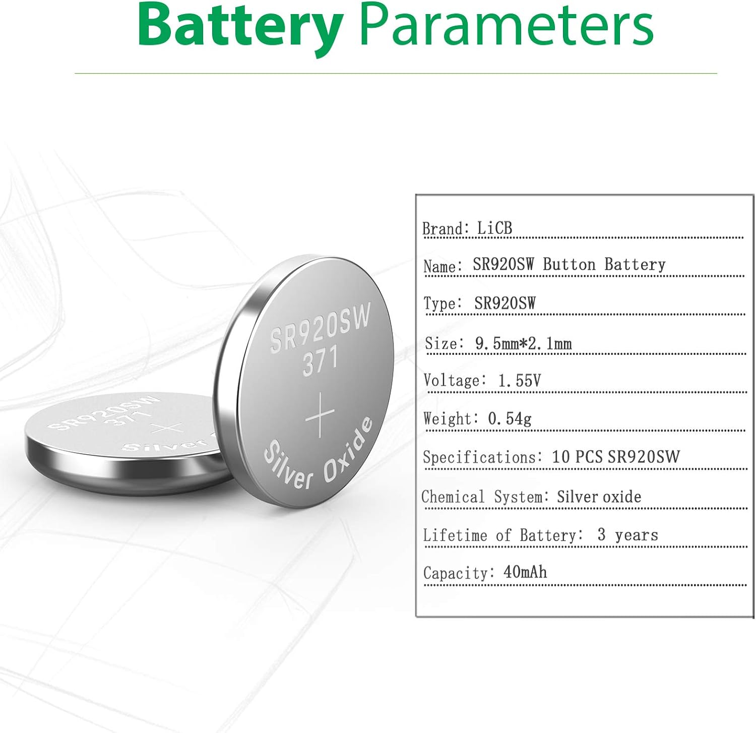 LiCB 10 PCS SR920SW 371 LR920 AG6 370 1.55V Button Cell Watch Batteries - Image 3