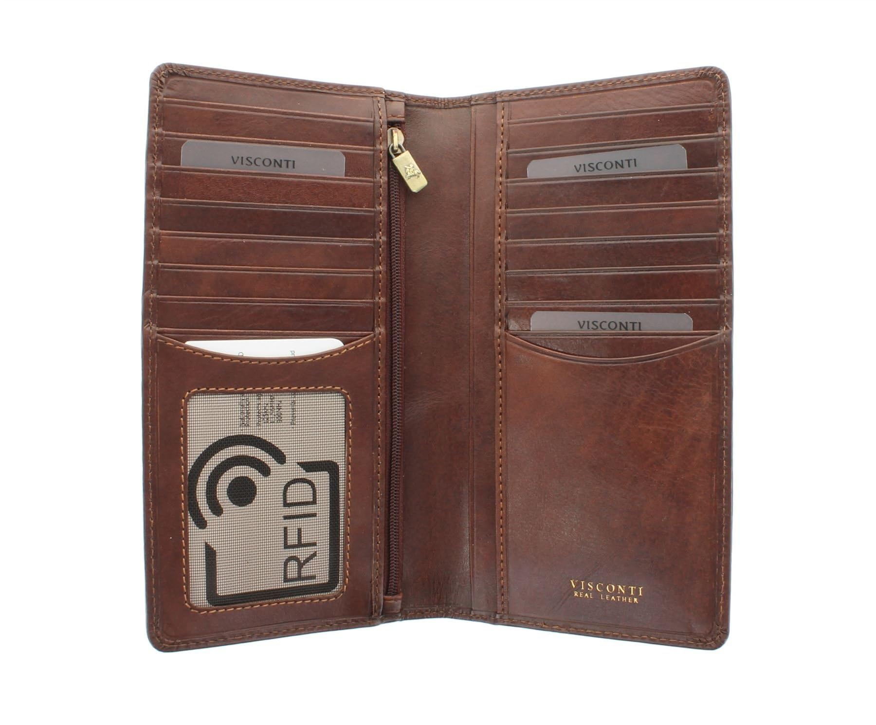 VISCONTI Tuscany Collection Carrara Leather Jacket Wallet RFID Protection TSC45 Tan