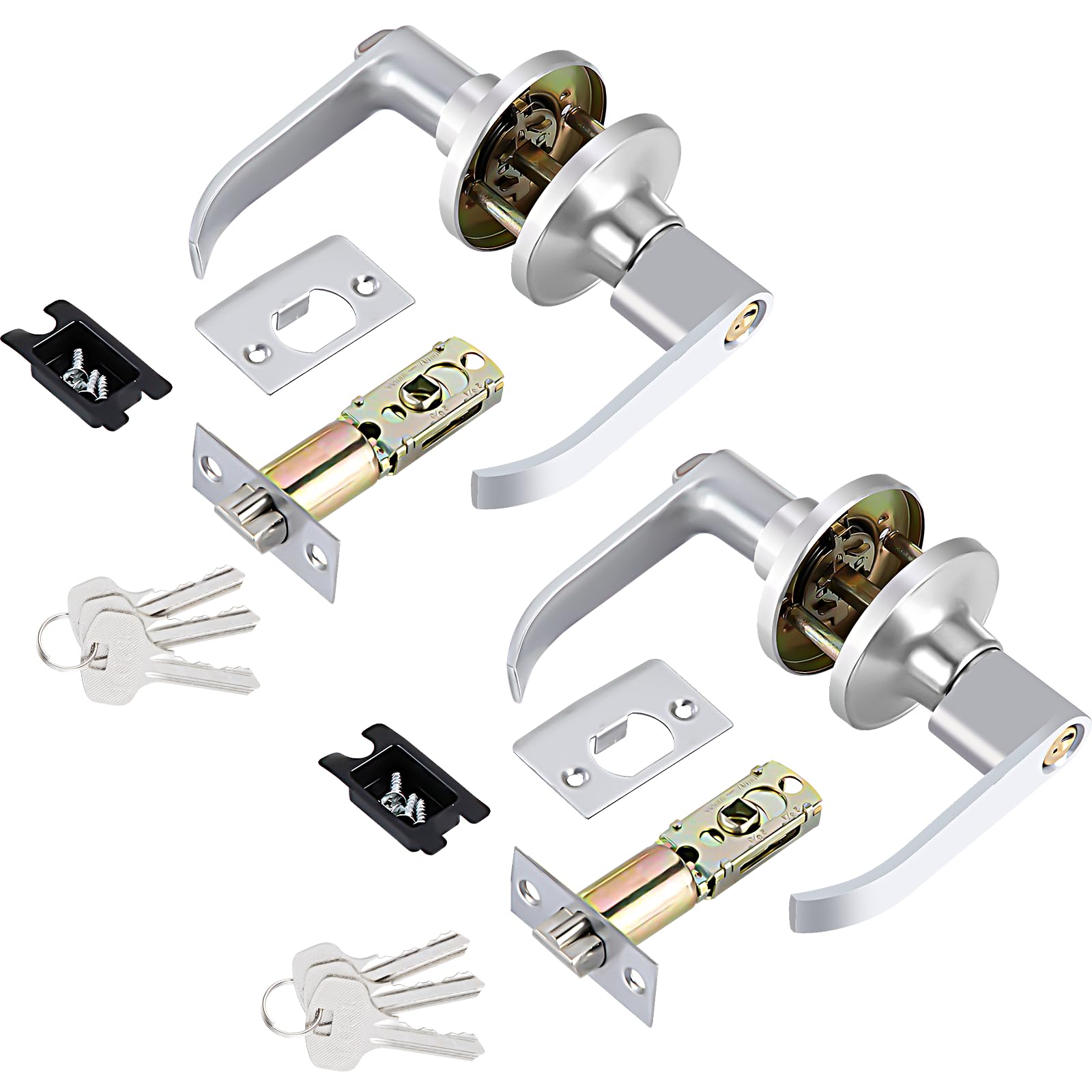 Door Handle Lock with Keys, Door Lock for Interior with Adjustable Latch (2 Pcs)