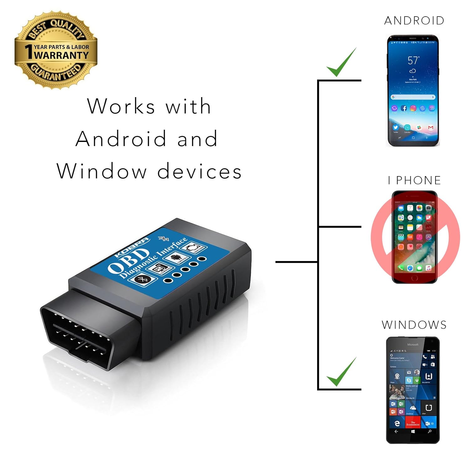 Kobra OBD2 Scanner Bluetooth Scan Tool Adapter, Car Code Reader for