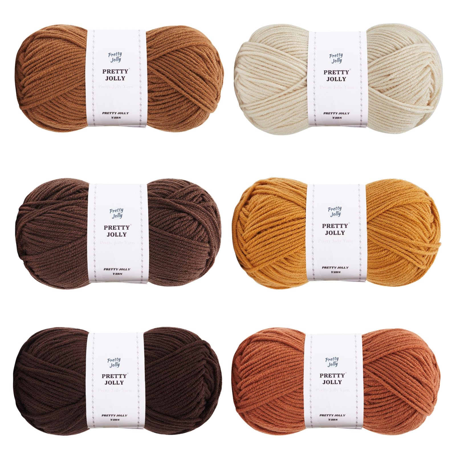 Pretty Jolly 300g Soft Assorted Colors Yarn - Sport Weight,100% Acrylic, 4 Ply, Bonbons Yarn for Crochet & Knit, DIY Project Starter Kit for Kids or Adults(Total 795m) (Brown Department)
