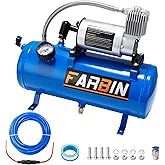 FARBIN 150 PSI 1.6gal Air Compressor with Air Tank 12V Air Pump for Train Horn, Air Horn, Inflating Tires, Air Mattresses (1.6 gal Blue Air Compressor)