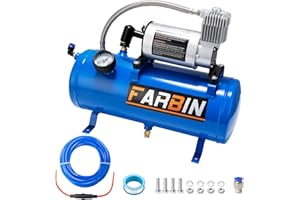 FARBIN 150 PSI 1.6gal Air Compressor with Air Tank 12V Air Pump for Train Horn, Air Horn, Inflating Tires, Air Mattresses (1.6 gal Black Air Compressor)