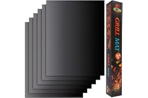 LOOCH Grill Mat Set of 6 - Non-Stick BBQ Outdoor Grill & Baking Mats - Reusable and Easy to Clean - Works on Gas, Charcoal, Electric Grill and More - 15.75 x 13 Inch