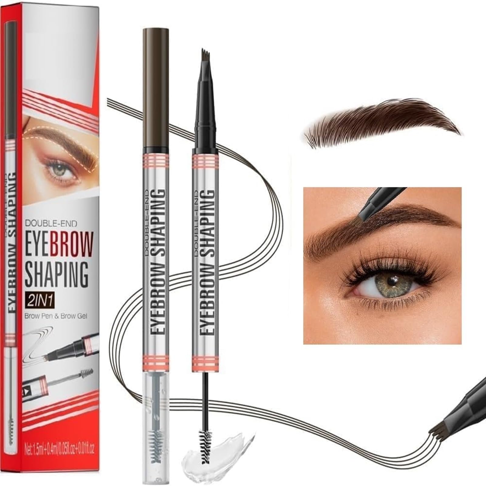 Eyebrow Pencil with Eyebrow Gel,Eyebrow Pencil 2-in-1 Microblading,2024 New 3D Eyebrow Tint Styling Cream Waterproof and Sweat Proof Keeps Your Makeup Non-Fading (#02 Dark brown)