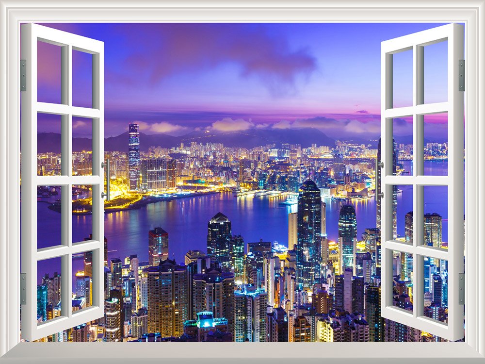 Wall Mural Beautiful City Skyline at Evening Window View Wall Decor