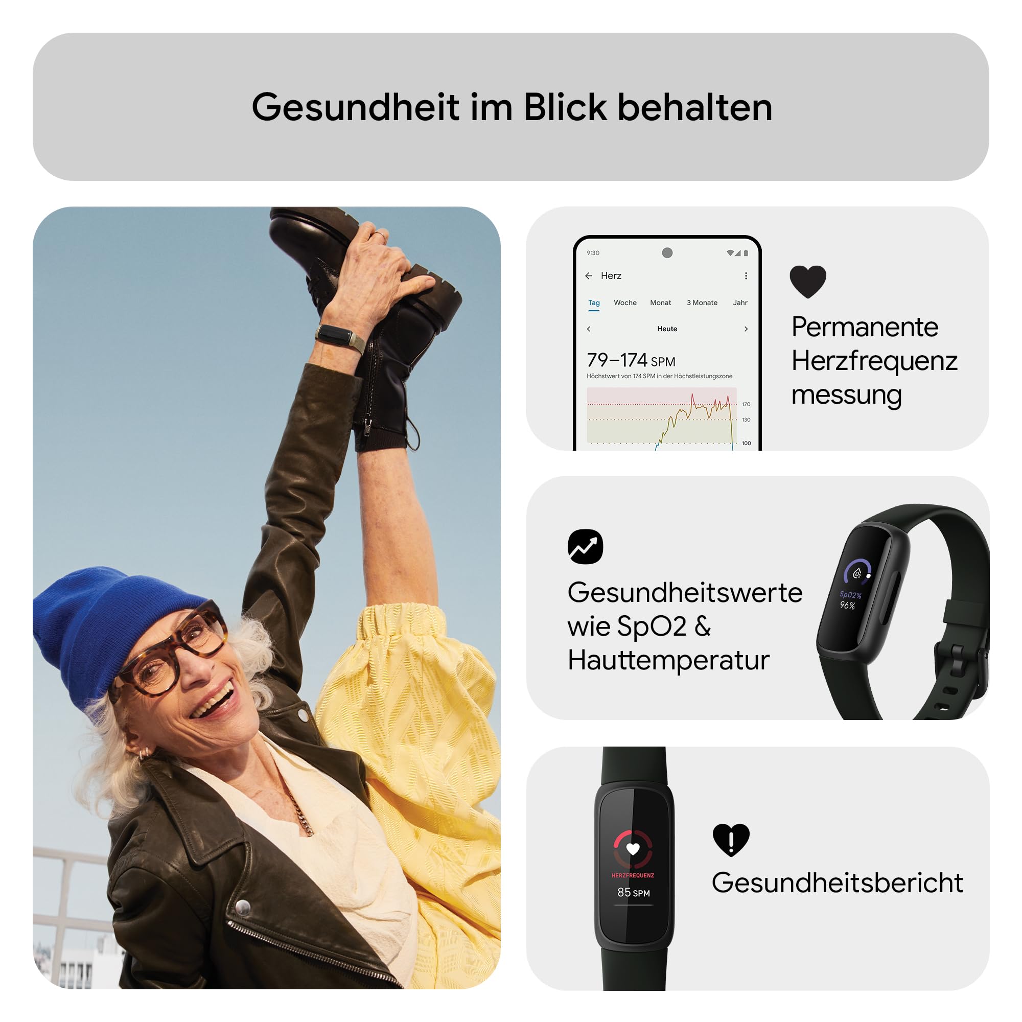 Google Fitbit Inspire 3 – Gesundheits- & Fitness-Tracker Damen / Herren - Herzfrequenzmessung, Stressmanagement, Schlafanalyse & bis zu 10 Tage Akkulaufzeit – Fitnessuhr kompatibel mit Android/iOS 7