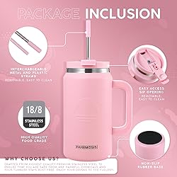 FAHRMOSIS 50 Oz Tumbler with Handle and Straw Large