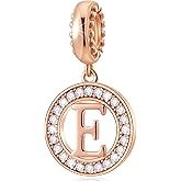 CHAWIN Initial A-Z Letter Charm Bead, Alphabet Charms Rose Gold, Authentic 925 Sterling Silver Charms fit Pandora Charm Bracelets, Necklace, Circle Dangle Charm for Women, Sparkling Clear Stone