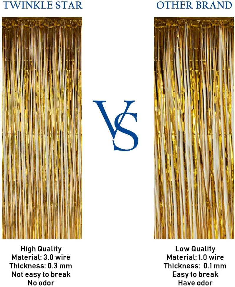 Twinkle Star Photo Booth Backdrop Metallic Tinsel Foil Fringe Curtains Environmental Background for Birthday Wedding Party Christmas Decorations (2 Pack, Gold): Kitchen & Dining