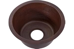 Miseno MC-NA100 Round 15" Copper Drop-In or Undermount Bar Sink - Hand-Hammered Antique Copper
