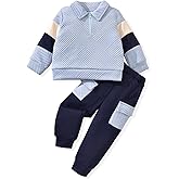 FUNNIDEA Toddler Boys Clothes Color Block Outfit 2 Piece Sweatshirt and Pants Textured Set Fall Winter Sweatsuits 12months-5T