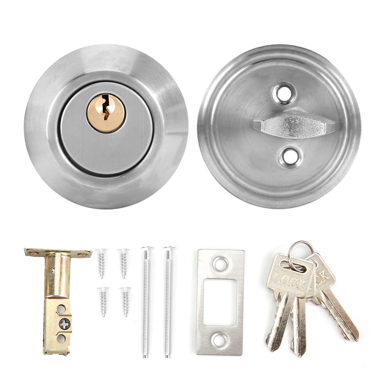 Door Lock, Home Security Single Cylinder Lock, with 3 Mechanical Keys, for Front and Rear Doors(Silver)