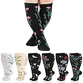 Jspupifip 6 Pairs Plus Size Compression Socks for Women Wide Calf Extra Large Knee High Support for Travel Yoga Running Circulation