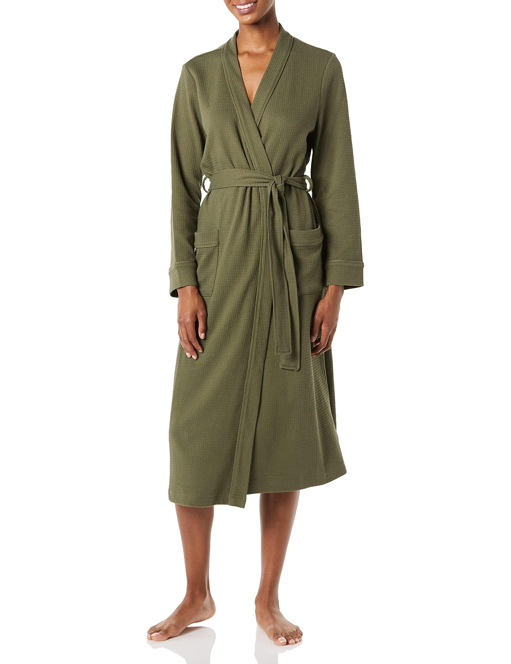 Photo 1 of Amazon Essentials Women's Lightweight Waffle Full-Length Robe (Available in Plus Size), Olive, X-Small