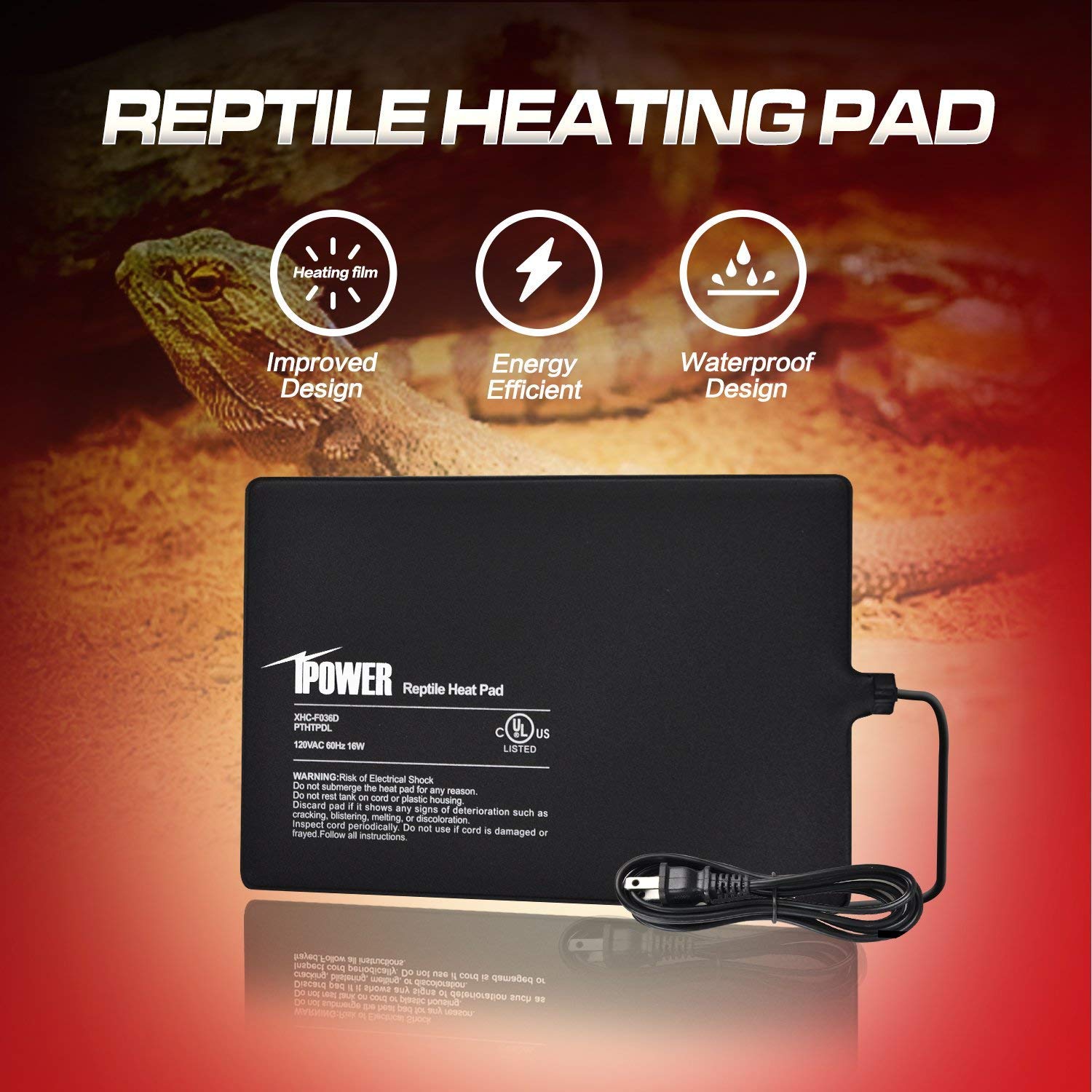 iPower 2Pack 8 X 12 Inch Reptile Heating Pad Terrarium Heater 16W