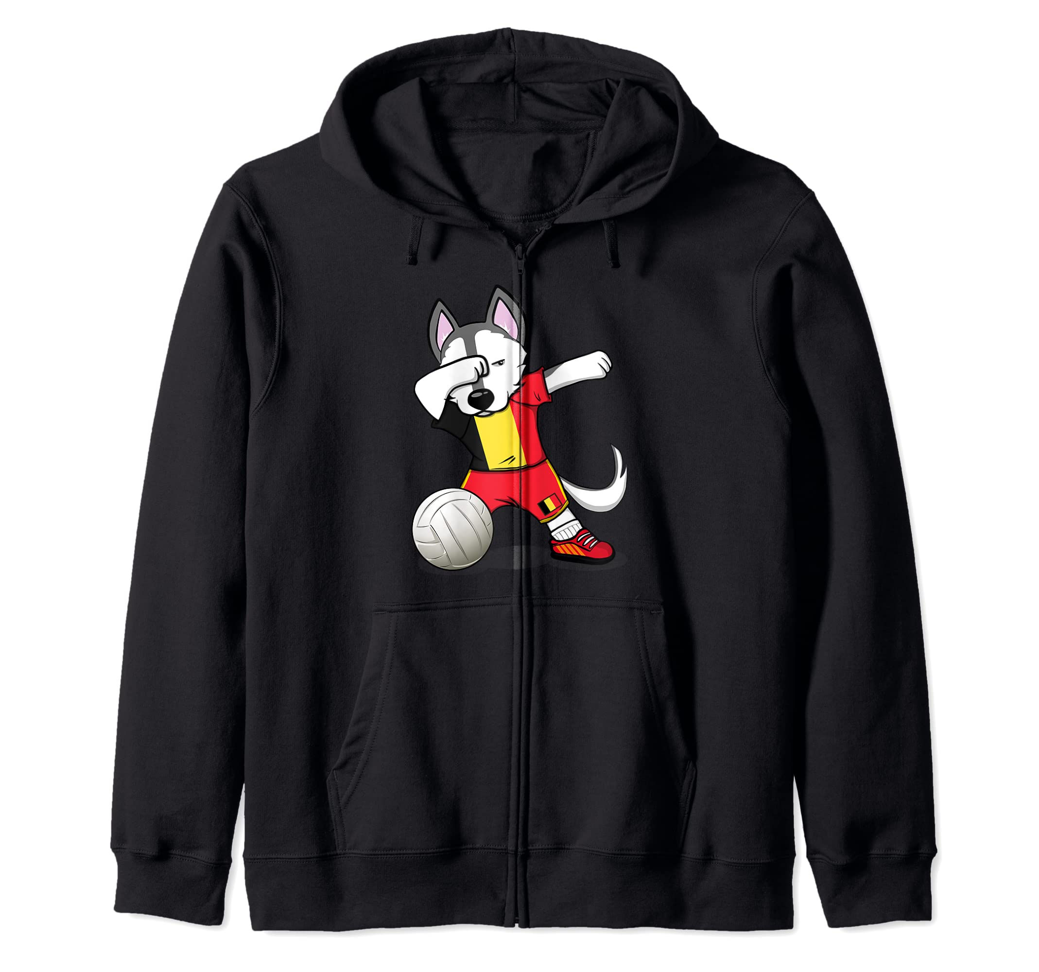 Dabbing Husky Belgium Volleyball Fans Jersey Belgian Flag Zip Hoodie