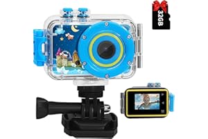 ASIUR Kids Waterproof Camera Underwater Camera Toys for Girls Boys Age 3-8, 1080P Toddler Video Camera Gift - Children Portable Sports Camcorder for Outdoor Riding Skating Jumping with 32GB TF-Card