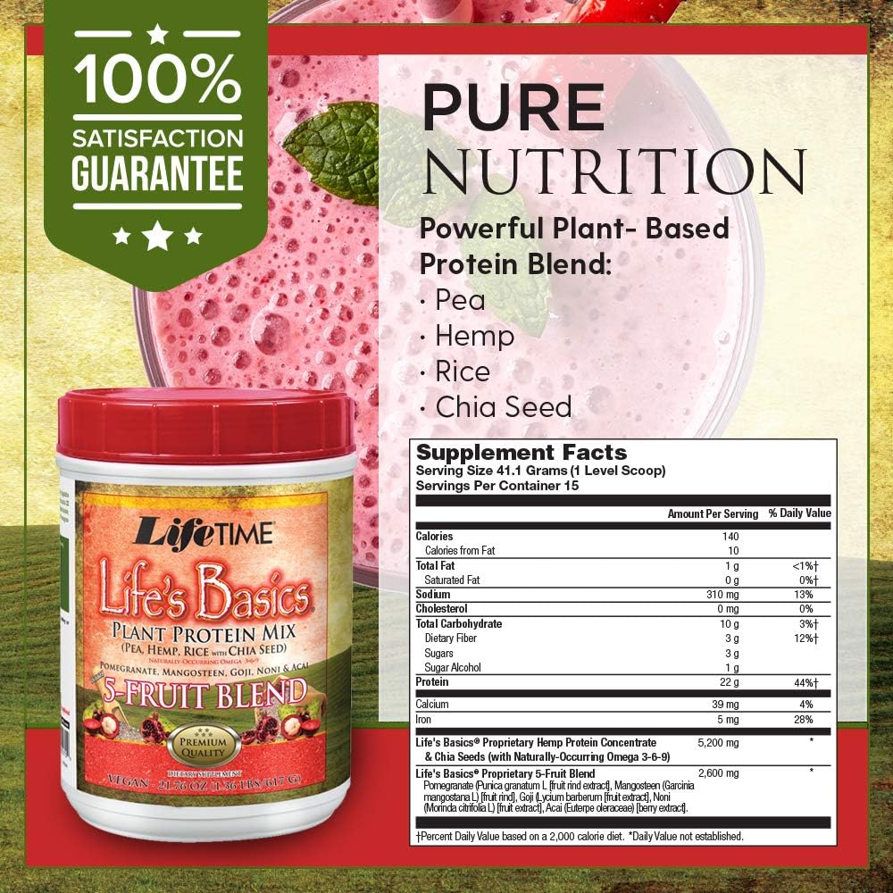 Lifetime Life's Basics Plant Protein Power, 5 Fruit Blend, 21.6-Ounce: Health & Personal Care