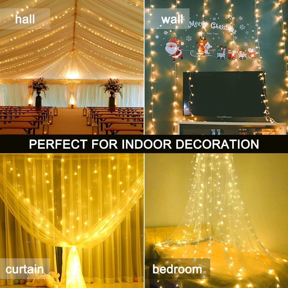 Ollny Curtain Lights Indoor, 300 LED 3m x 3m Fairy Lights USB Powered Waterfall Lights - Image 4