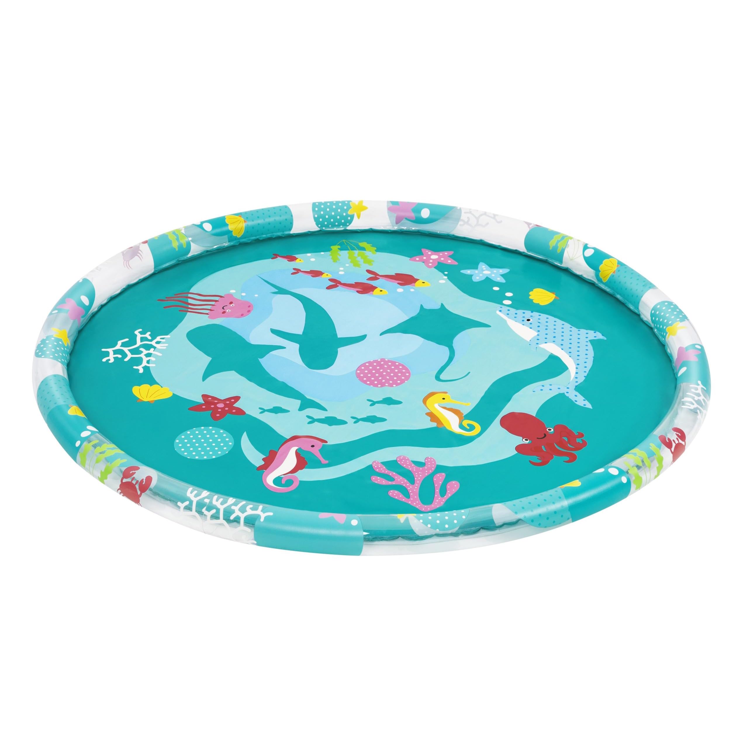 Bestway Sprinkler Splash Pad, Kids Outdoor Garden Paddling Pool, Marine-Life Ocean Print Splash Pad Sprinkler, Ages 2+