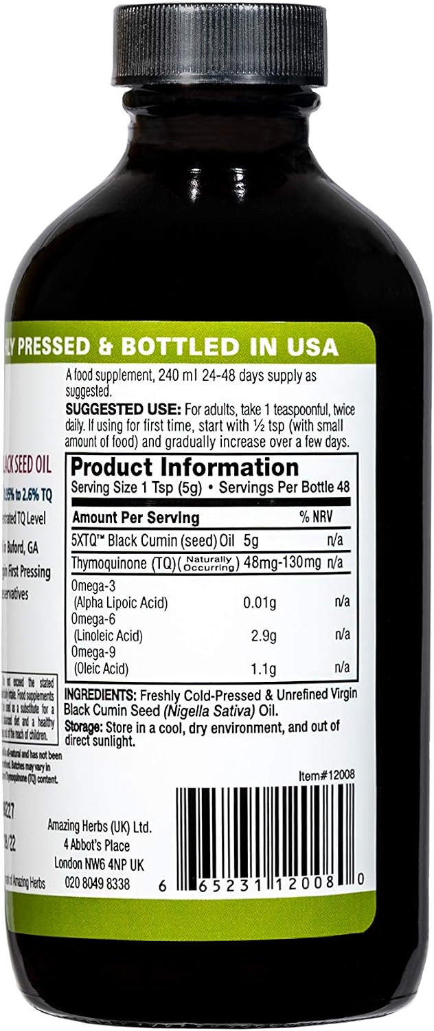 Amazing Herbs Premium High Strength Pure Cold-Pressed Black Cumin Seed Oil (240ml, 8oz Glass Bottle) - Image 4