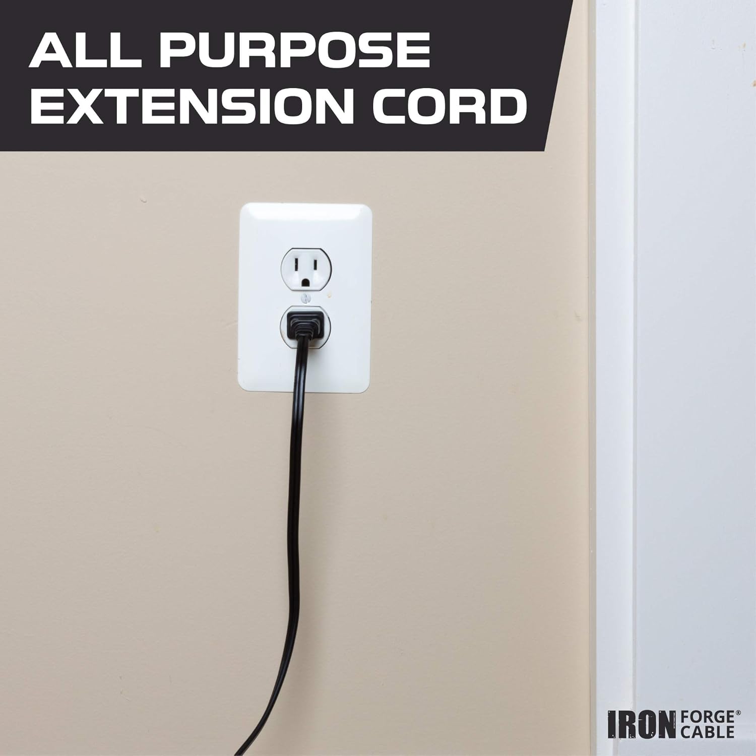 3 Ft Black Extension Cord 2 Pack - 16/2 Durable Electrical Cable - - 