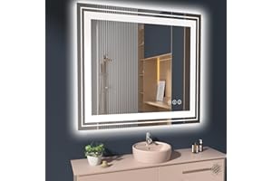 Snowdool LED Bathroom Mirror, 40"X36" with Front and Backlit, Anti-Fog, Bathroom Vanity Mirror for Wall, Memory Function, Stepless Dimmable, Tempered Glass (Horizontal/Vertical)