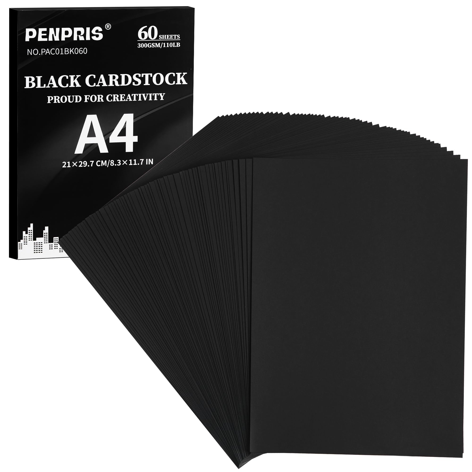 110 lb Heavy Paper, Thick Paper - Ideal for Arts, Card Making, Crafts and Printing (Black [60 Sheets], A4 [300 GSM/110 lb])