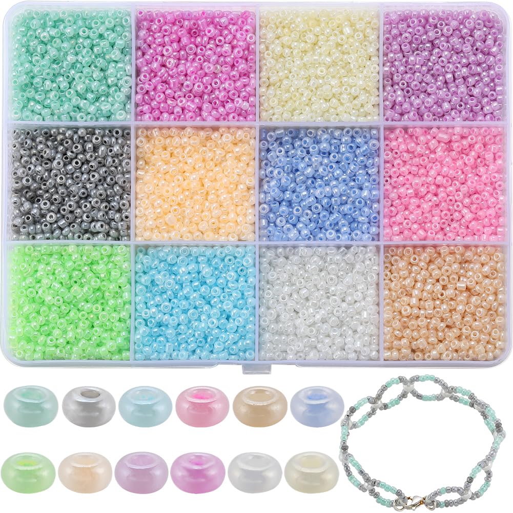 SUNNYCLUE 1 Box 9600Pcs Glass Seed Beads 2mm Mini Pony Beads 11/0 Small Pony Beads Seed Bead Bulk Round Pony Bead Waist Beads Glass Beads for jewellery Making Beading Kits DIY Bracelets Necklace