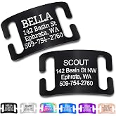 GoTags Slide-On Pet ID Tag, Silent Stainless Steel Personalized Dog Tag | Custom Engraved Curved Nameplate in 4 Sizes for Large, Medium or Small Dogs and Cats, 4 Lines of Text (Black, Pack of 1)