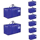 8 Pack-Extra Large Heavy Duty Moving Bags - Waterproof Storage Totes with Handles & Zippers, Foldable for College Dorm, Storage (Blue)