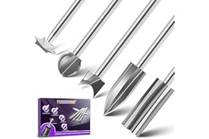 YURINWOO Wood Carving Bits Set Compatible with Dremel, 5Pcs Different Types Rotary Tool Bits with 1/8” (3 mm) Shank for Wood Carving Grinding Engraving Drilling Micro Sculpture