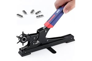 UNCO- Desktop Leather Hole Punch Tool, 6 Punch Sizes, Belt Hole Puncher for Leather, Dog Collars, Watch Straps, Footwear, Fashion Accessories and Crafting