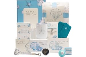 The Love Crate Co. Self Care Gifts for Women. 15pc Gift Box Filled with Ocean Themed Beach Lover Gifts for Her. Thinking of You, Surgery Wellness Kit, Get Well Soon Basket, Birthday Package for Woman
