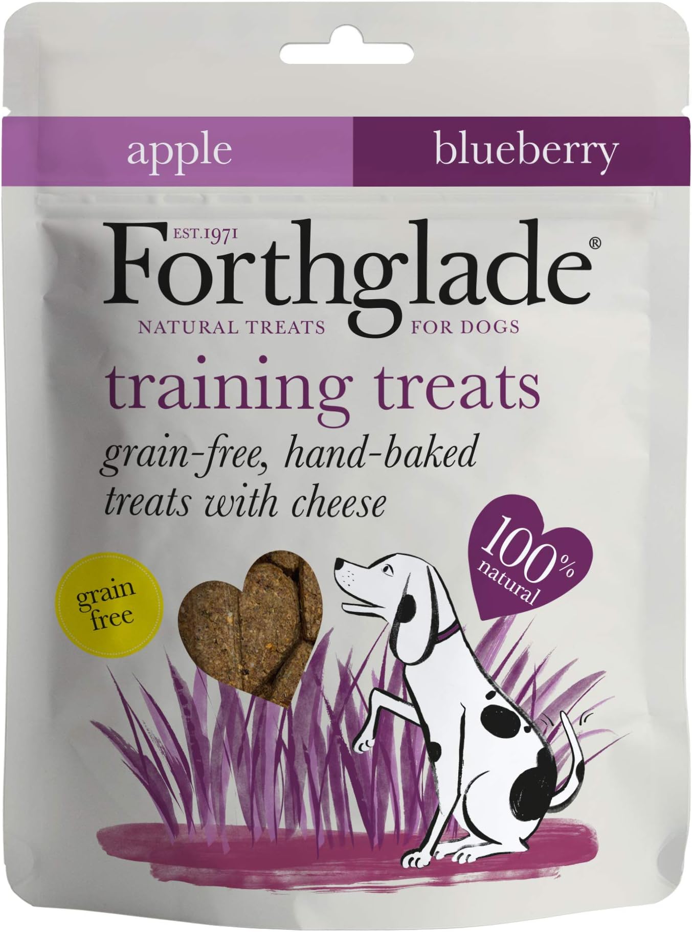 Forthglade100 Percent Natural Dog Treats for Training Grain Free Baked Treats with Cheese, Apple and Blueberry, 150 g, Pack of 4