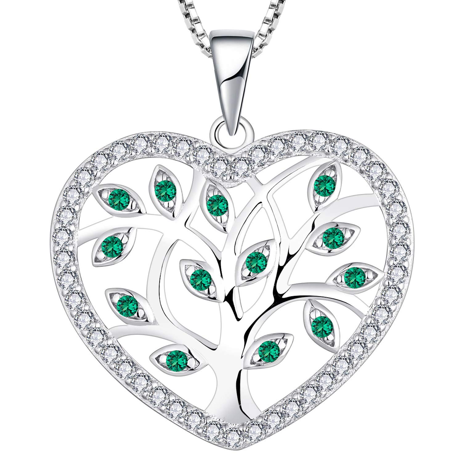YL Tree of Life Necklace 925 Sterling Silver cut Green Cubic Zirconia Family Tree Pendant Necklace for Women