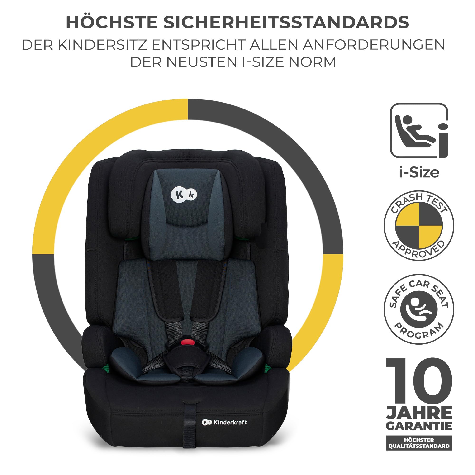 Kinderkraft Autostoel SAFETY FIX, stoelverhoger, met Isofix, Top Tether bevestiging, verstelbare hoofdsteun, voor peuters, baby's, Groep 1-2-3, 9-36 Kg, tot 12 jaar, grijs