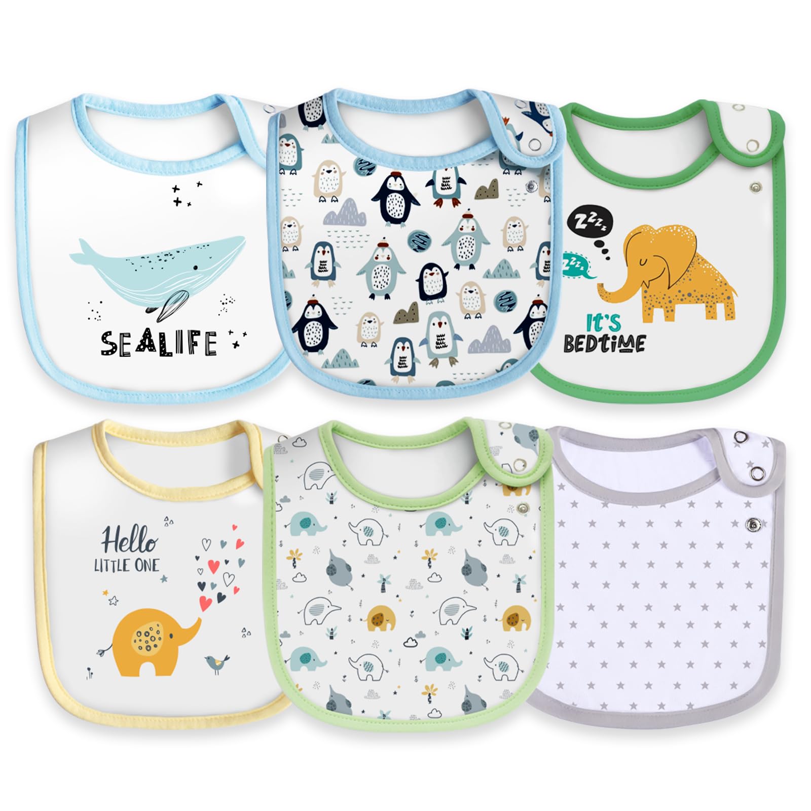 Maiwamita 6 Pack Waterproof Cotton Baby Bibs for Girls Boys for Drooling Eating with Snaps (multi6)
