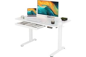 YDN Standing Desk with Drawers, 48 x 24 Inch Electric Adjustable Height Stand Up Desk, Sit Stand for Home Office, White