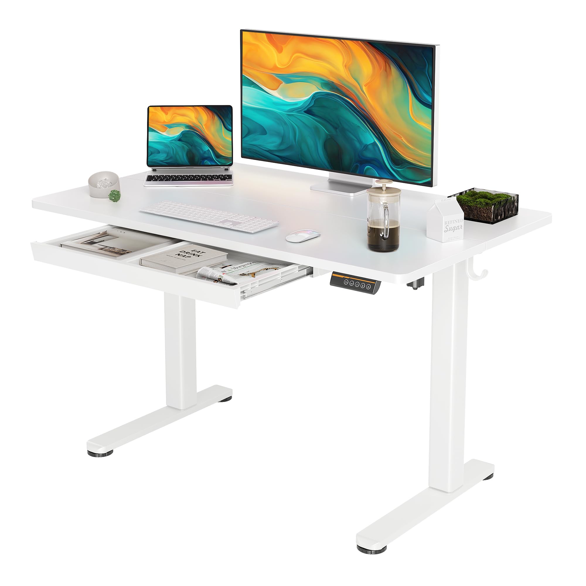 Photo 1 of **TRANSPORT  SCRATCHES AND SCUFFS**YDN Standing Desk with Drawers, 48 x 24 Inch Electric Adjustable Height Stand Up Desk, Sit Stand for Home Office, White