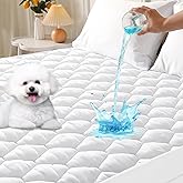 MUXHOMO California King Size Mattress Protector, 100% Waterproof Quilted Mattress Cover Cal King Size Bed, Noiseless Soft & Cooling King Mattress Pad Cover, Deep Pocket 6"-21", White