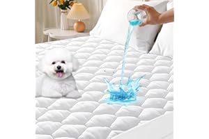 MUXHOMO King Size Mattress Protector, 100% Waterproof Quilted Mattress Cover King Size Bed, Noiseless Soft & Cooling Mattress Pad Cover, Deep Pocket 6"-21", White