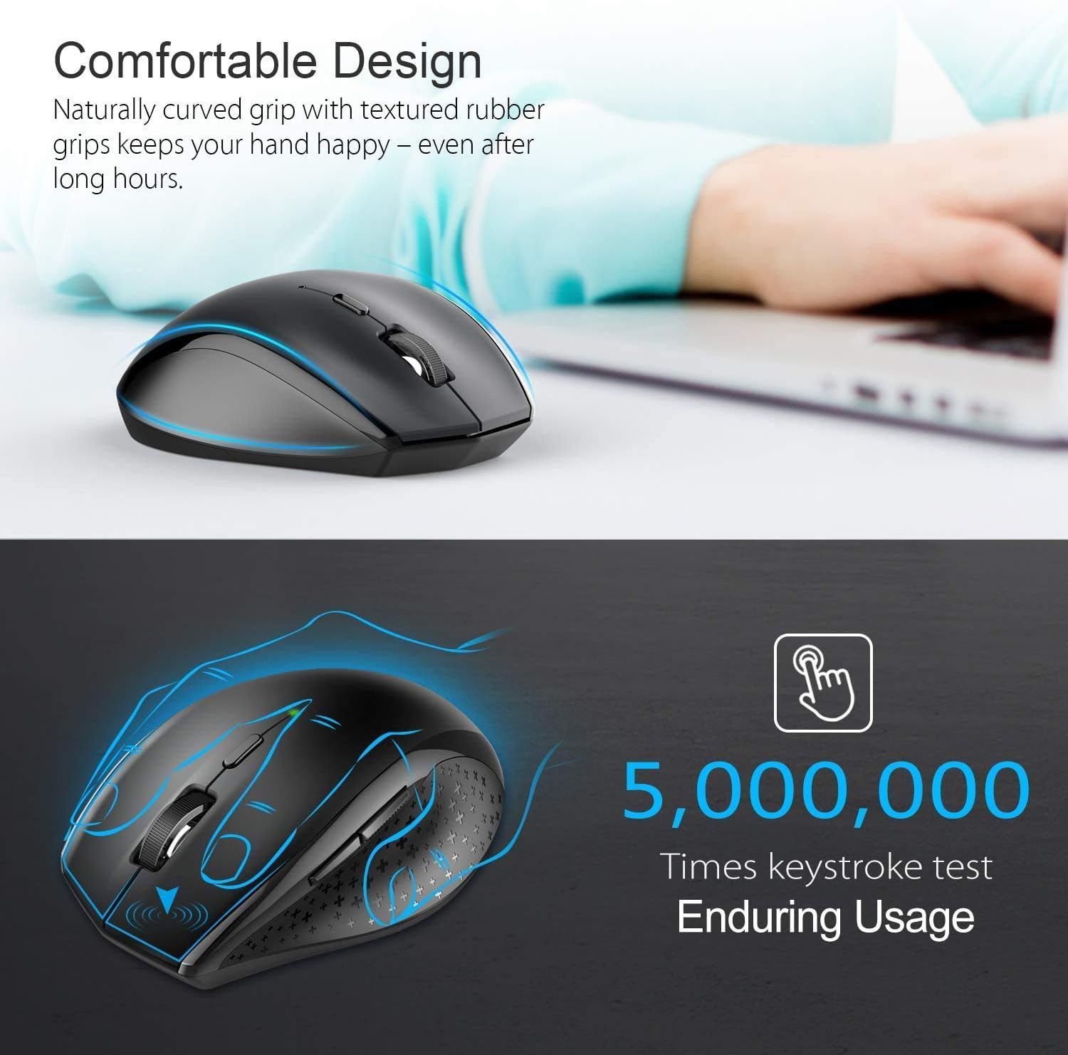 TECKNET 2.4G Wireless Mouse for Laptop 4800 DPI Optical Computer Mice with 6 Adjustable Levels - Image 4